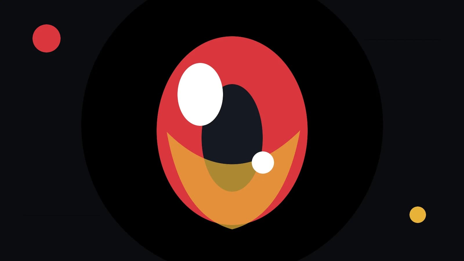 Original red and gold anime-style eye illustration with visible iris, pupil, reflections and construction arcs on a dark background