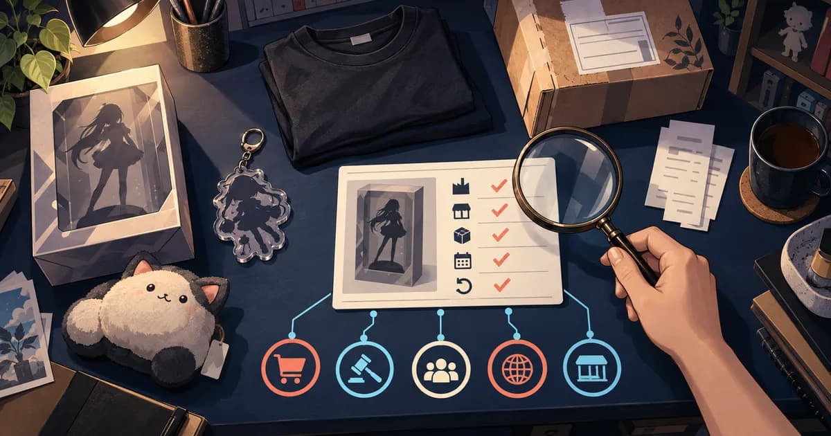 Collector verifying an anime merchandise product record, seller, condition and order route